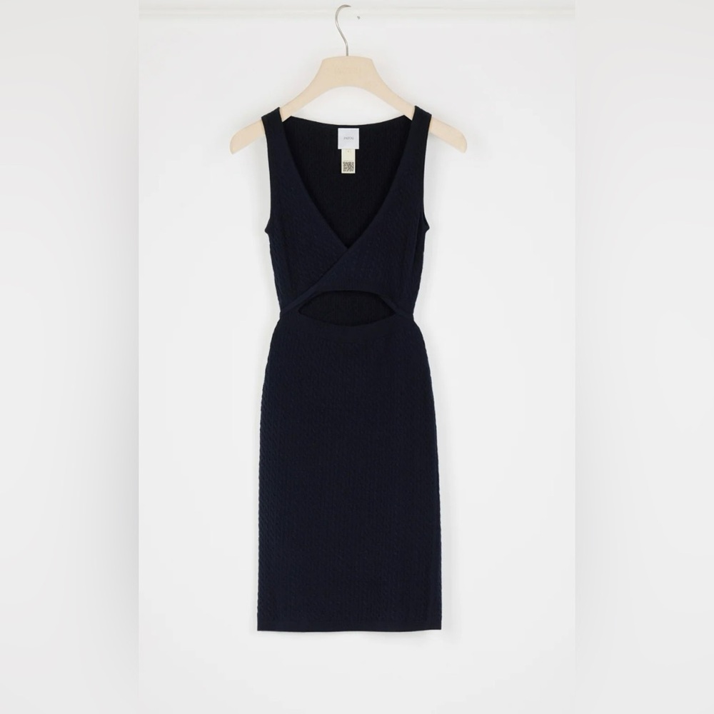 EUC Patou- Wrap Front Cable Knit Dress in Navy Blue. Size S